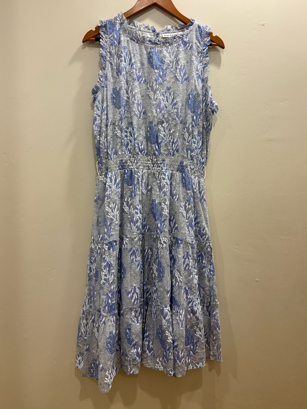 Roller Rabbit Blue Floral Cotton Smocked Midi Dress Size Large